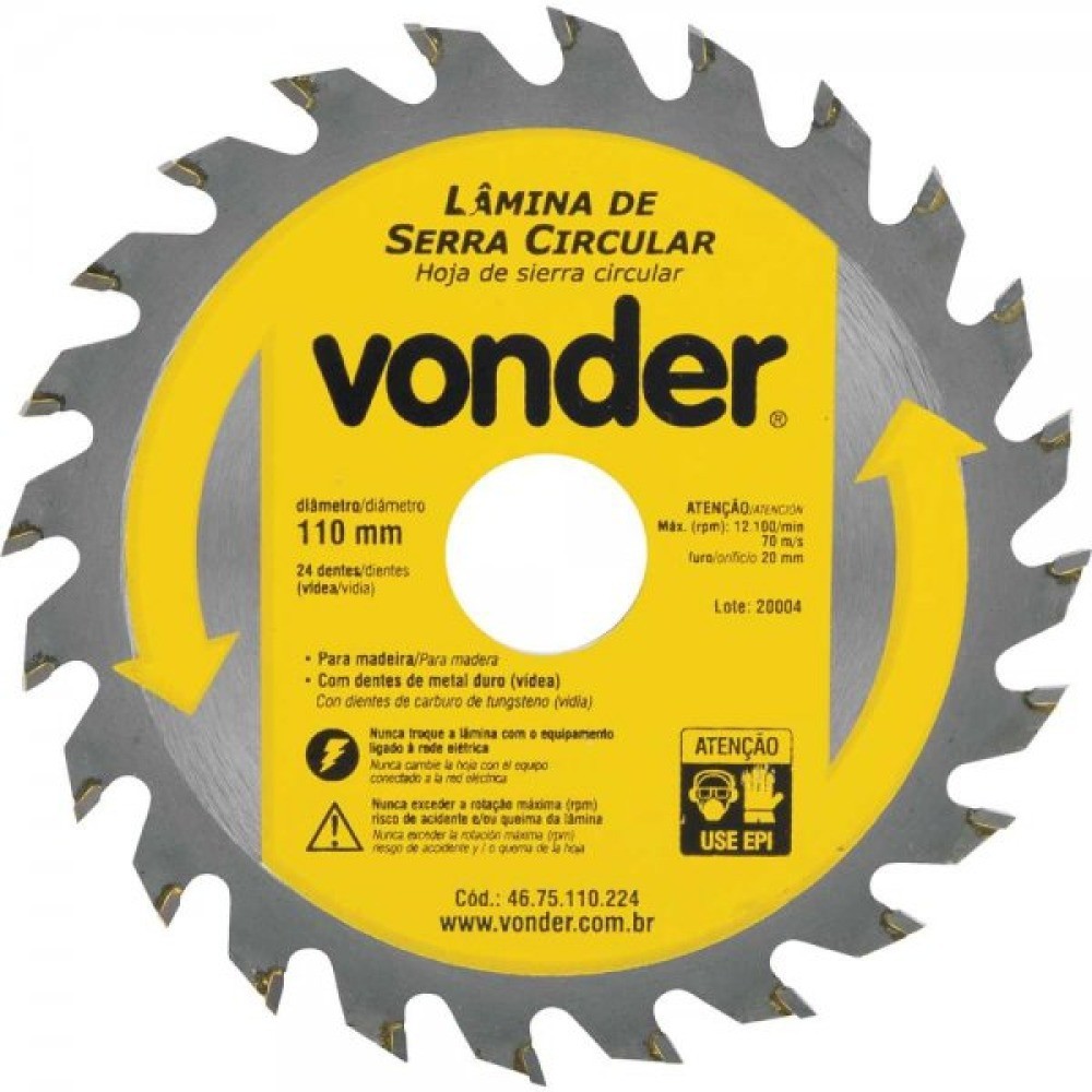Disco de serra para madeira 110 x 20 mm 24 dentes - Vonder - Home & Living