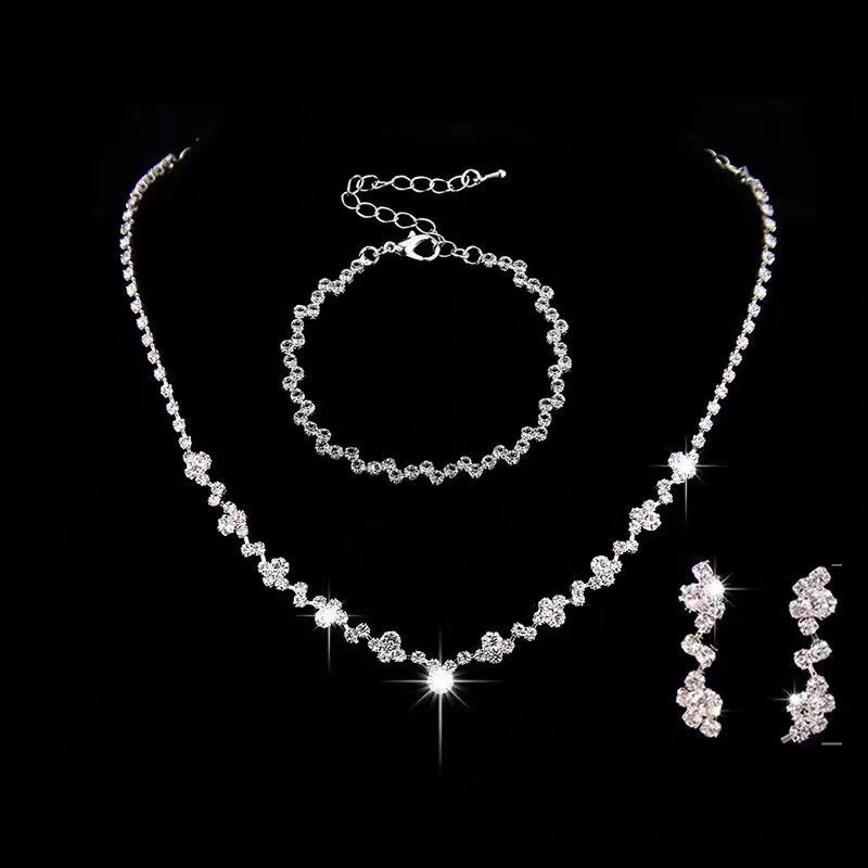 Conjunto De 3 Peças De Colar E Pulseira Com Strass E Flores Para Mulheres Conjunto De Joias 3 Em 1 Para Casamento em Oferta na Shopee