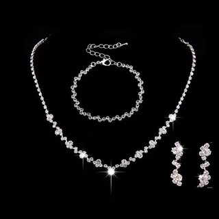 Conjunto De 3 Peças De Colar E Pulseira Com Strass E Flores Para Mulheres Conjunto De Joias 3 Em 1 Para Casamento