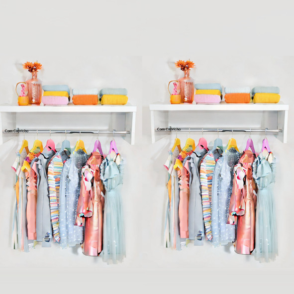 Oferta 2 Cabideiros Arara De parede Para Roupas Branco Closet 60 Cm em Oferta na Shopee
