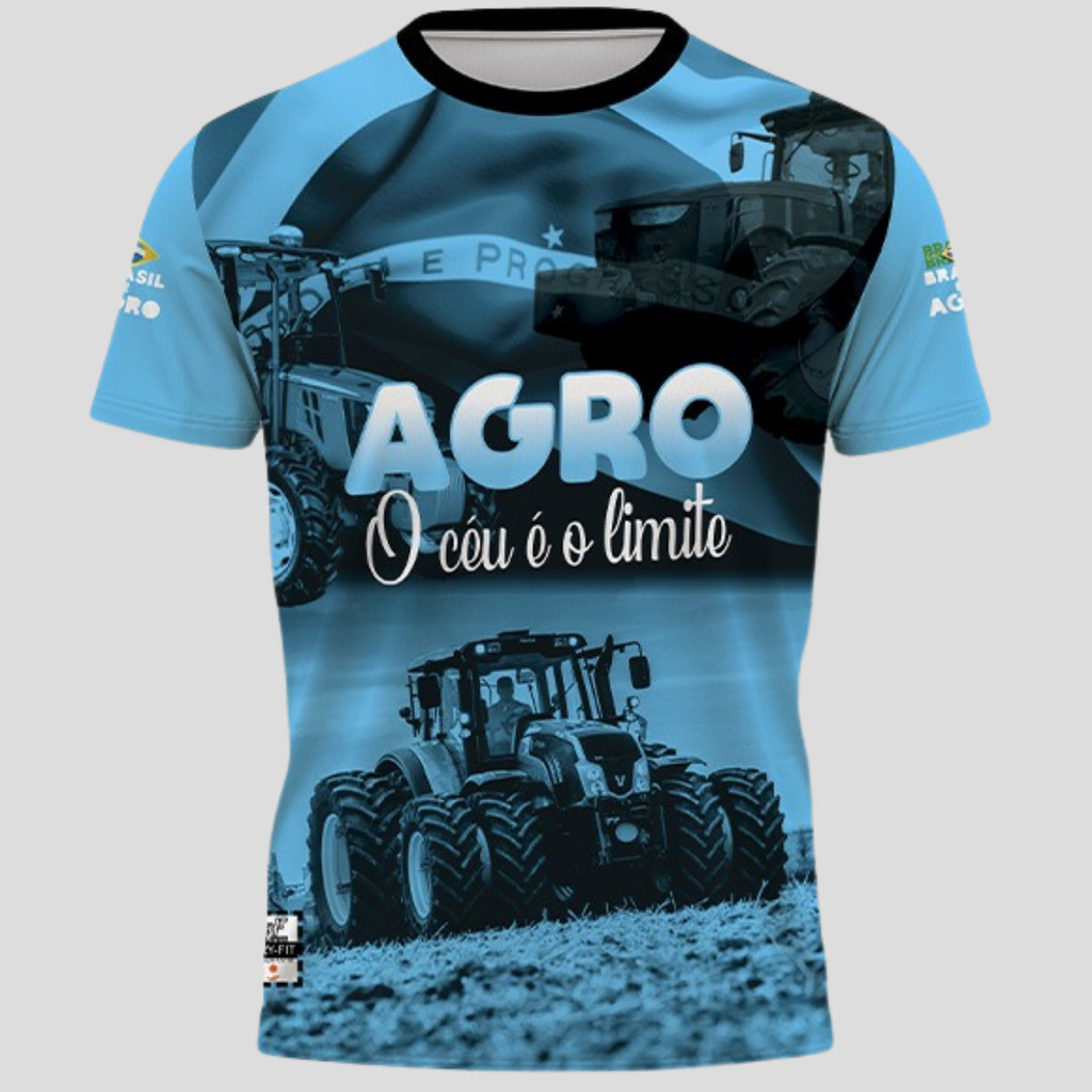 Camiseta Agro o Céu é O Limite  Agricultura Mapa Brasil Camisa Dry Fit Trator