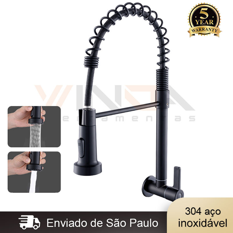 Torneira Cozinha Gourmet montada na parede preto Torneira Premium com giro de 360° Torneiras pull-out  Aço inox 304 em Oferta na Shopee