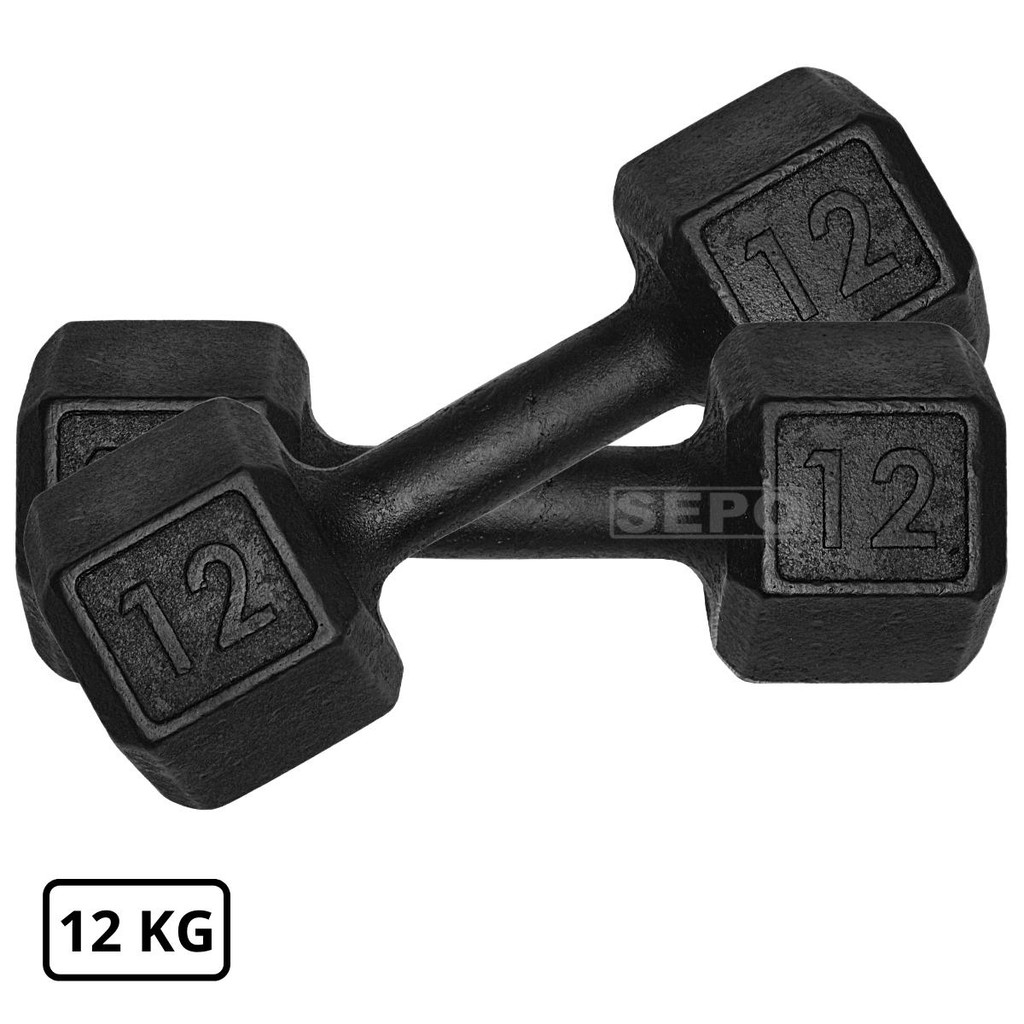 Par Halteres Sextavado 12 kg Peso Academia Dumbell Halter Preto