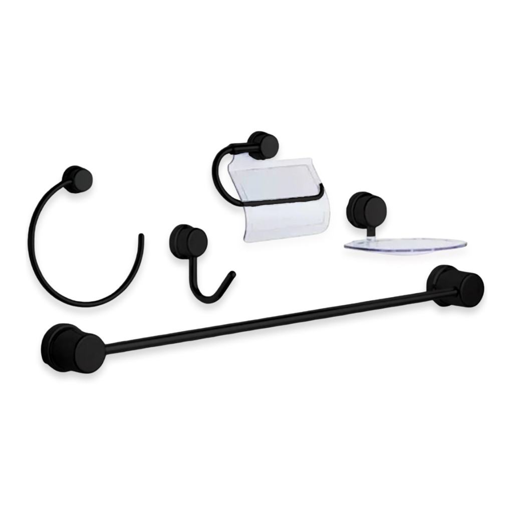 Kit Para Banheiro Rio Black com 5 Peças em ABS Preto Higiban em Oferta na Shopee