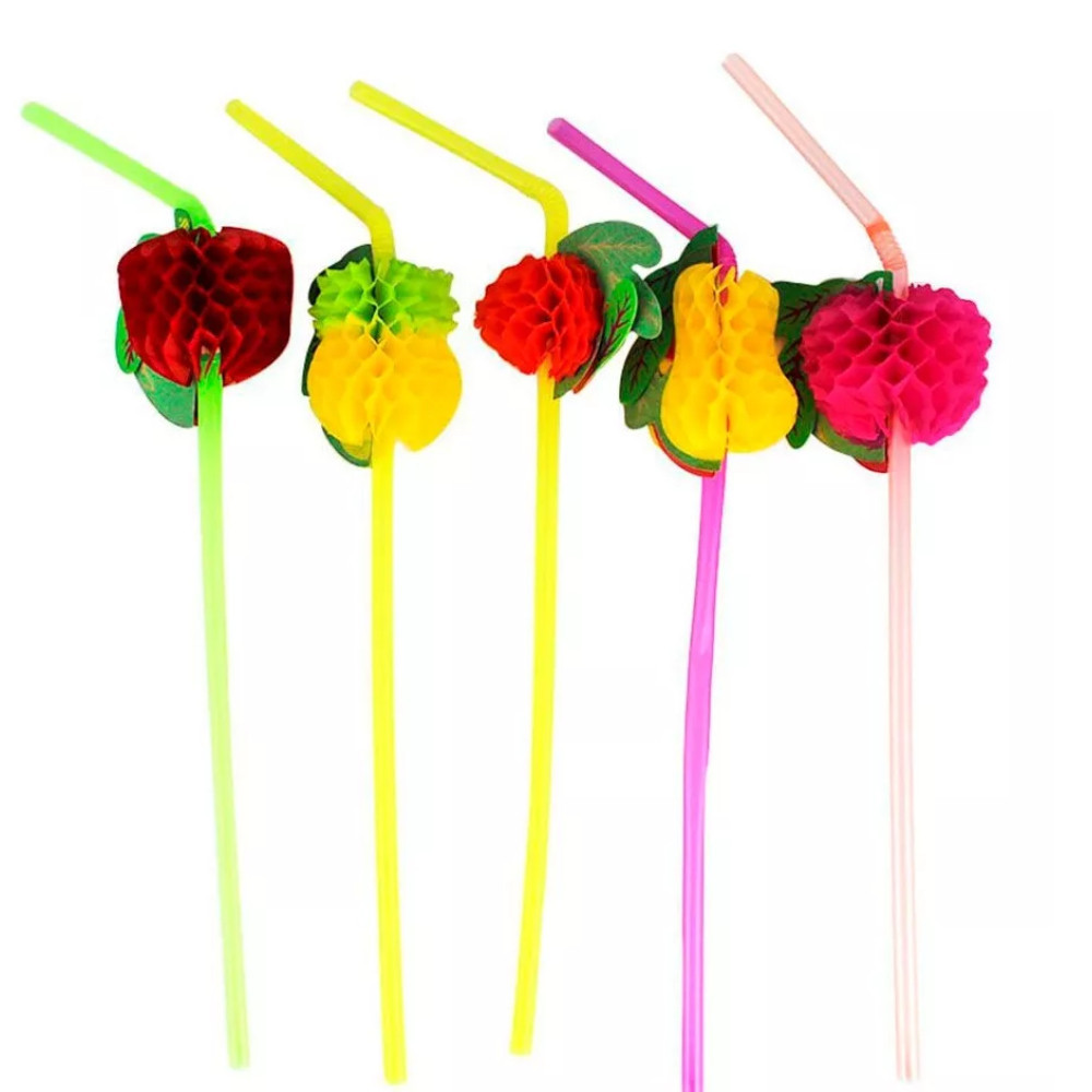 12-24-36-48 Canudos Frutas Tropicais Coloridos p/ Drink e Bebidas em Oferta na Shopee