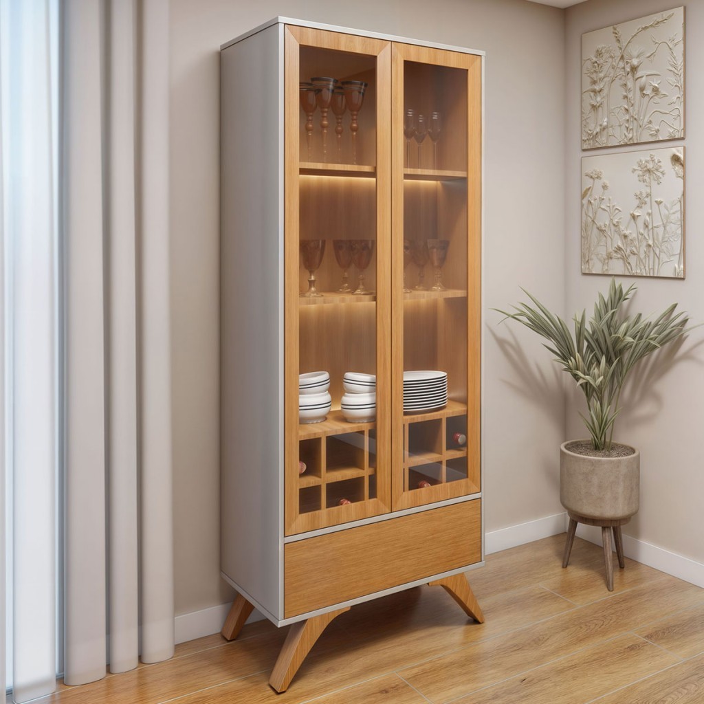 Cristaleira Reflecta 2 Portas Off White - Mavaular em Oferta na Shopee