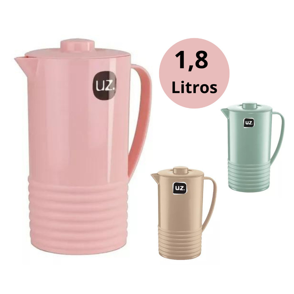 Jarra Suco Água Plus Plástico com Tampa 1,8 Litros Qualidade UZ Utilidades