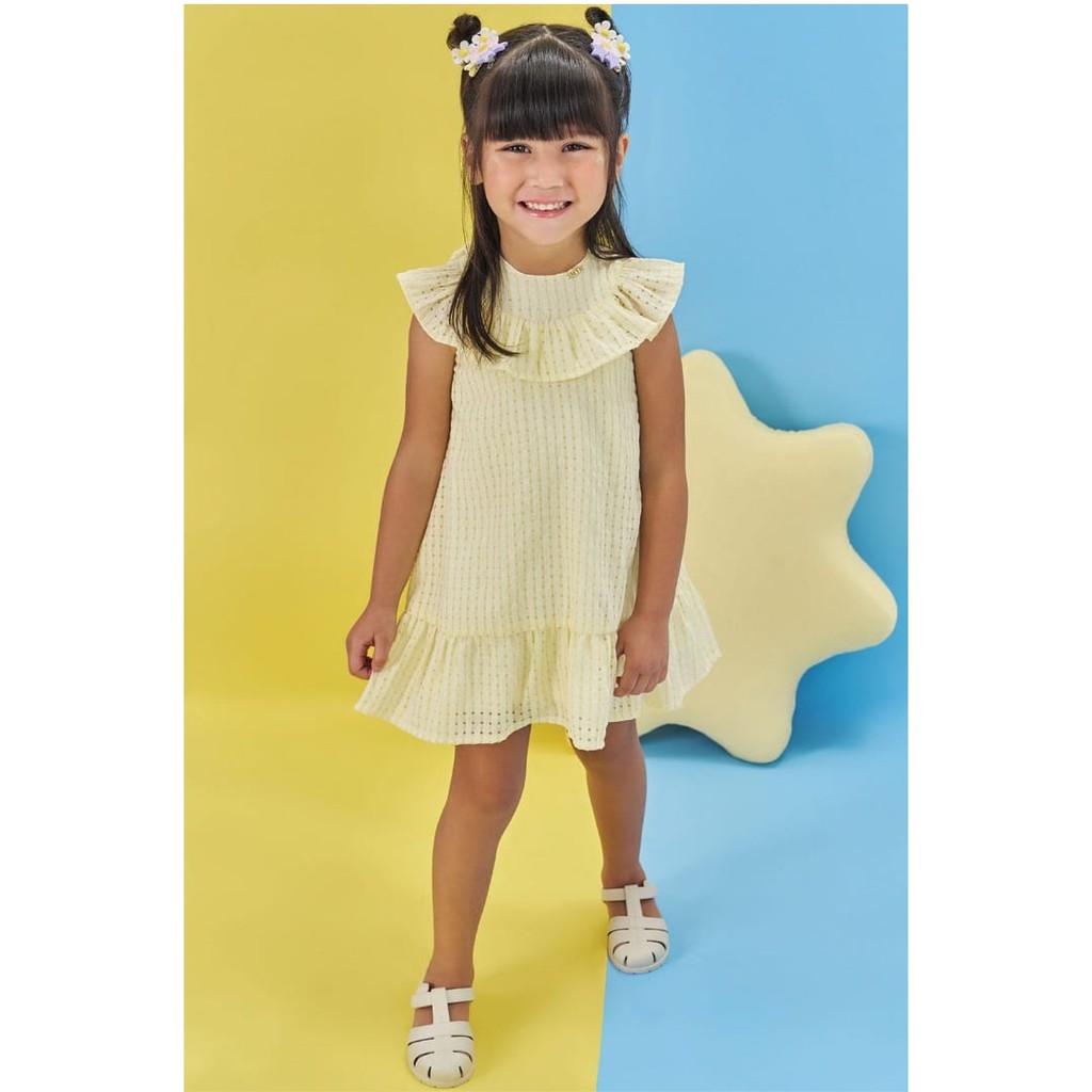 Vestido Infantil Menina em Vichy Devorê Amarelo Kukiê