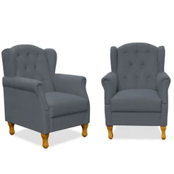 Kit 02 Poltronas Decorativas Para Sala de Estar Yara P02 Suede Cinza - Lyam Decor