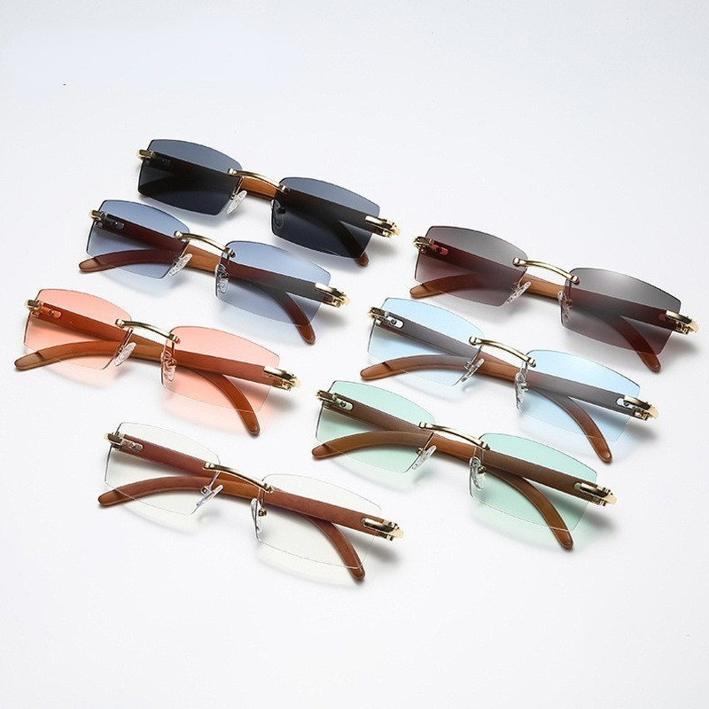 Detalhes do Óculos De Sol Sem Moldura Com Estilo De Madeira , UV400 , Marca De Luxo Masculino E Feminino