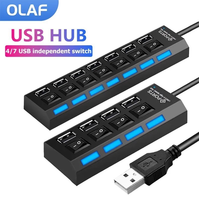 Multi-Funcional Docking Station, USB 2.0, Hub Splitter, Expansor, On e Off Switch, Adaptador para PC, Laptop, 4, 7 portas, USB 2.0