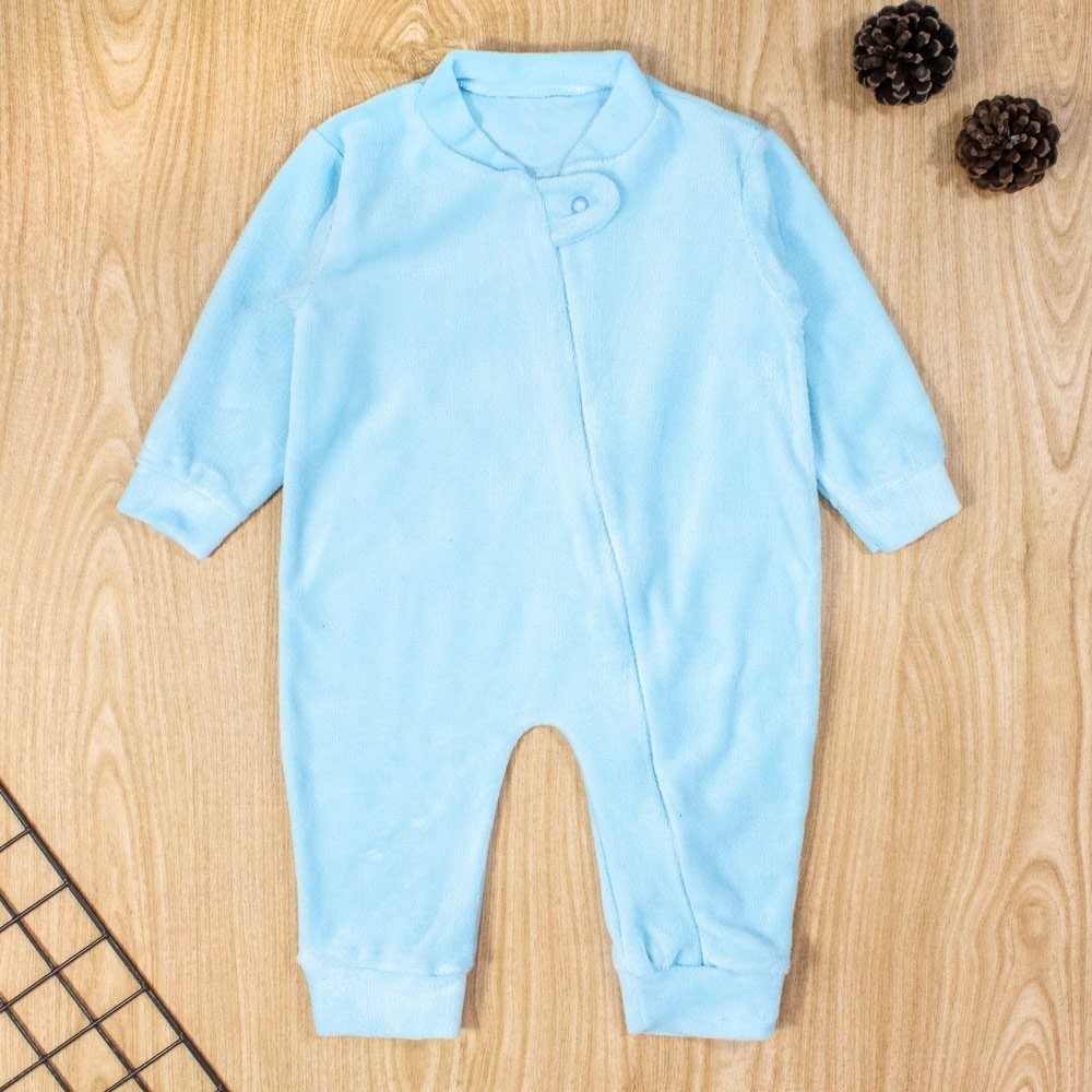 Macacão Longo Zíper Em Plush Básico Para Bebê Azul Claro
