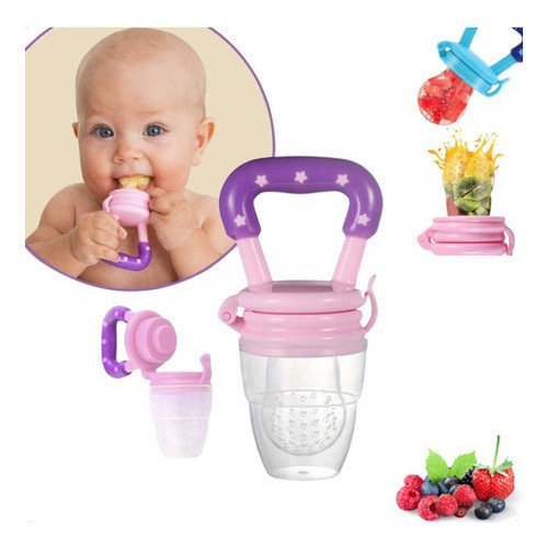 Chupeta Alimentadora Mordedor Bebê Silicone Porta Fruta Rosa