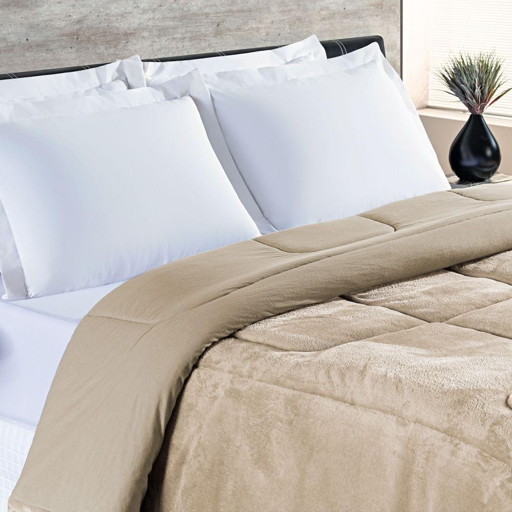 Coberdrom Casal Queen Dupla Face Manta E Malha Quentinho Confortável 1 Peça - Cáqui em Oferta na Shopee