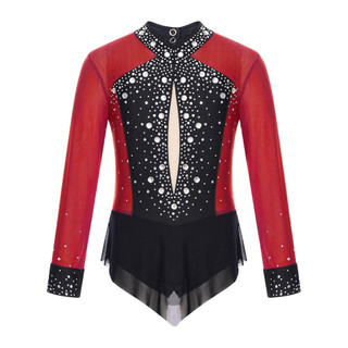 Rswnyirn Crianças Meninas Strass Brilhantes Collant Malha Pura Contornado Bodysuit Para Dança Patinação Artística Ginást