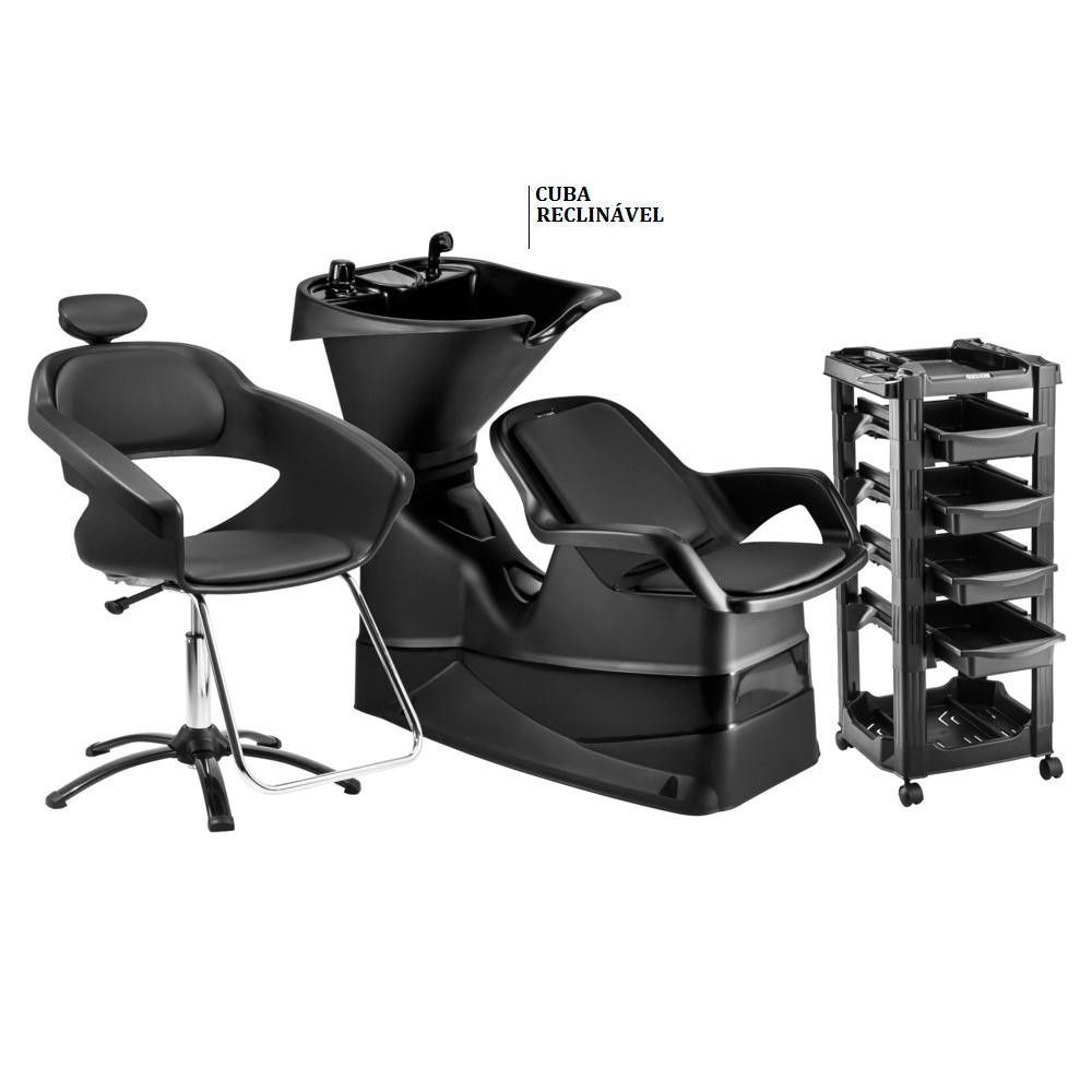 Kit Completo Cadeira De Salão Lavatório Champ com Cuba Reclinável e Carrinho Auxiliar Dompel em Oferta na Shopee