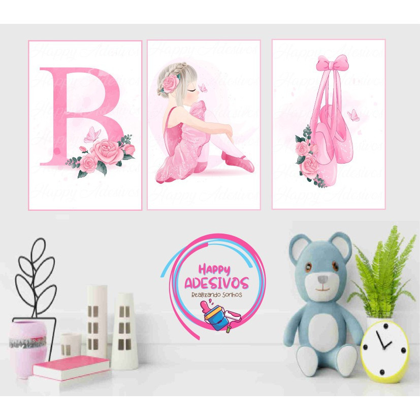 Adesivo Decorativo Infantil Bailarina Ballet Sapatilha Baby Decoração Quarto Menina Rosa Parede Placa Adesiva - Mod 02 DCM