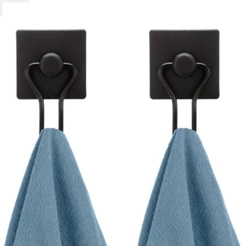 Kit 2 Gancho Cabide Suporte Porta Toalha Parede Banheiro Sem Furo Fixação Dupla Face 3M Preto Arthi