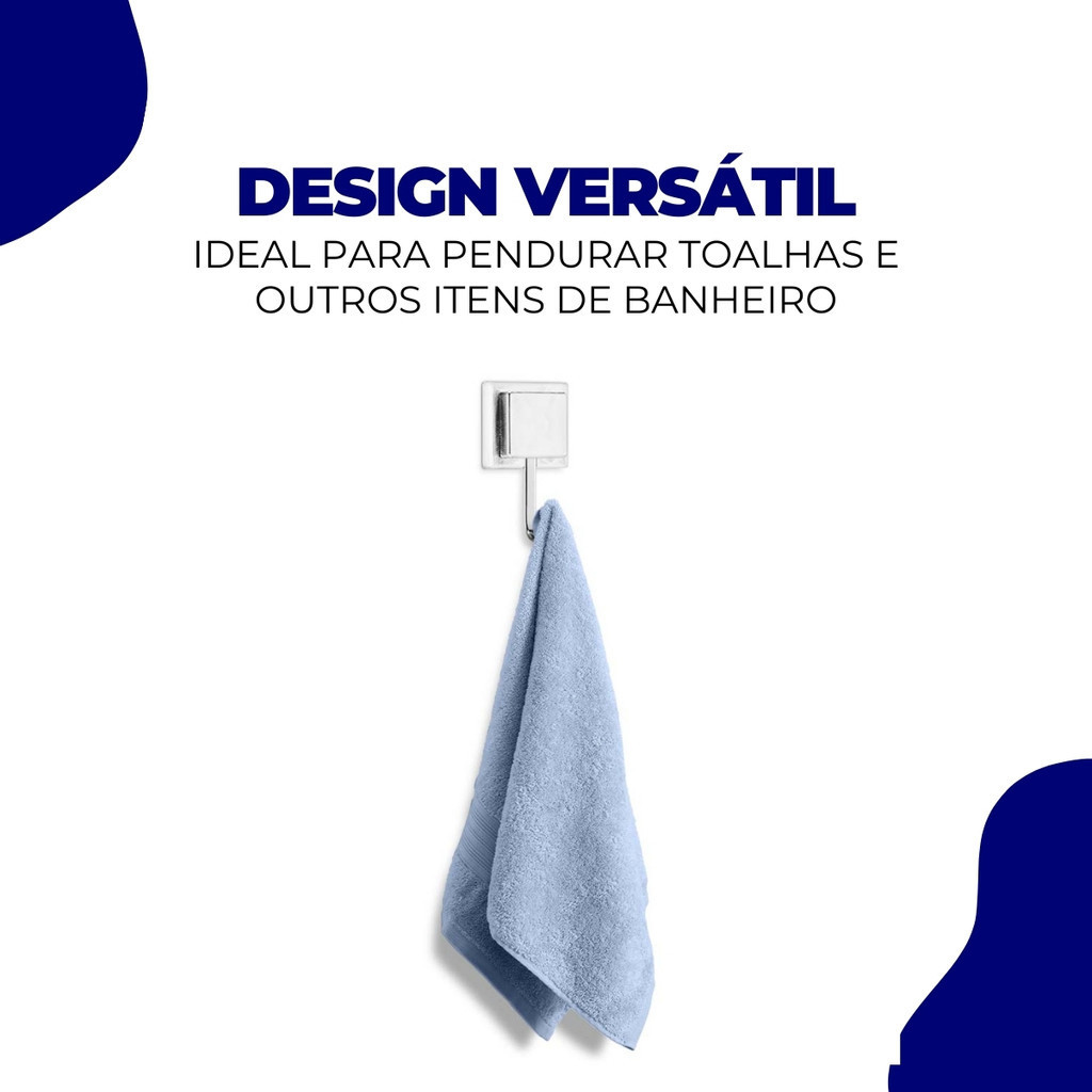 Detalhes do Kit 2 Gancho Cabide Cabideiro Suporte Porta Toalha de Rosto de Parede Banheiro 3M Cromado Arthi
