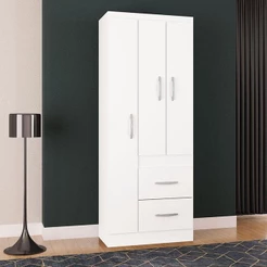 Guarda Roupa Solteiro Milão 3 Portas Branco Brilho - Poquema