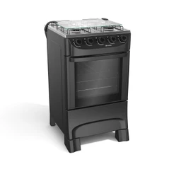 Fogão de Piso 4 Bocas Tampo de Vidro Mesa em Inox Preto Fosco - MFI4BA Mueller