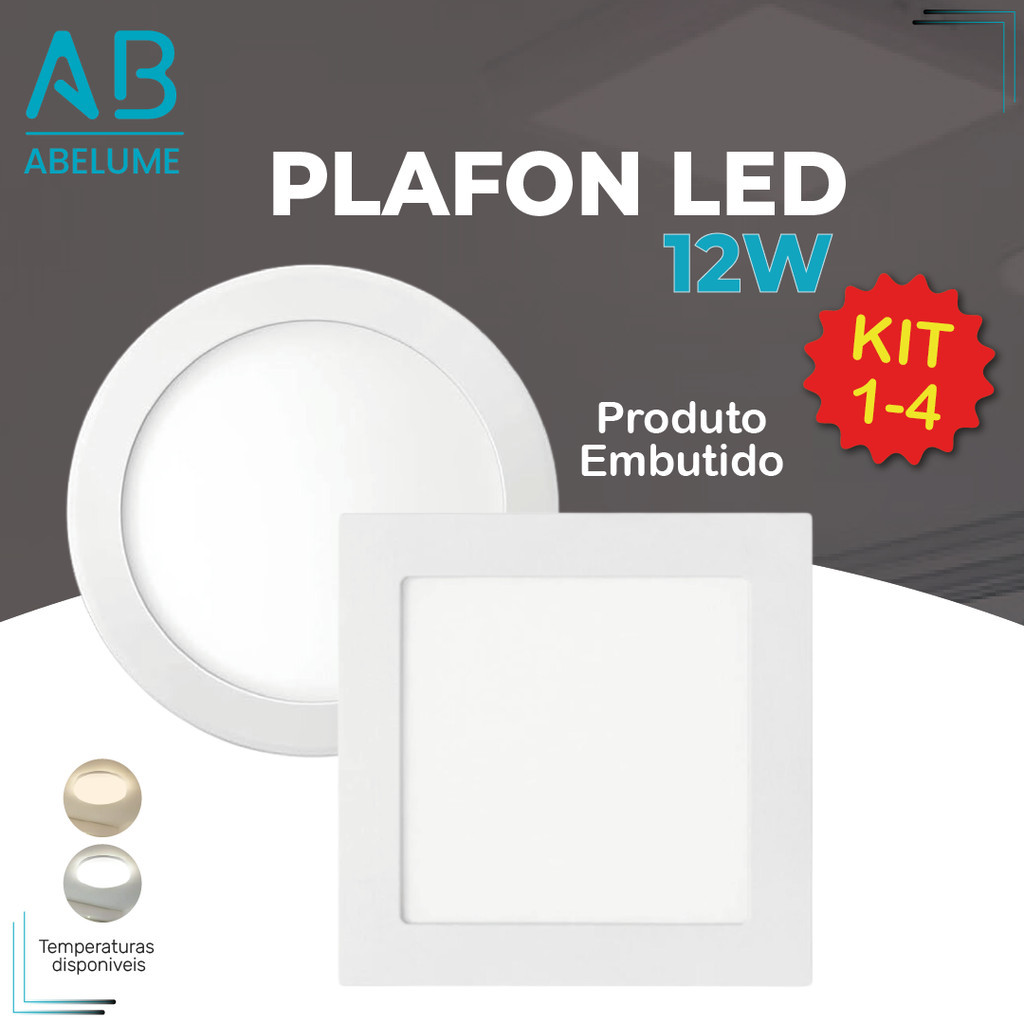 Plafon Painel Led Embutido 12W Quadrado e Redondo Branco Frio | Branco Quente em Oferta na Shopee