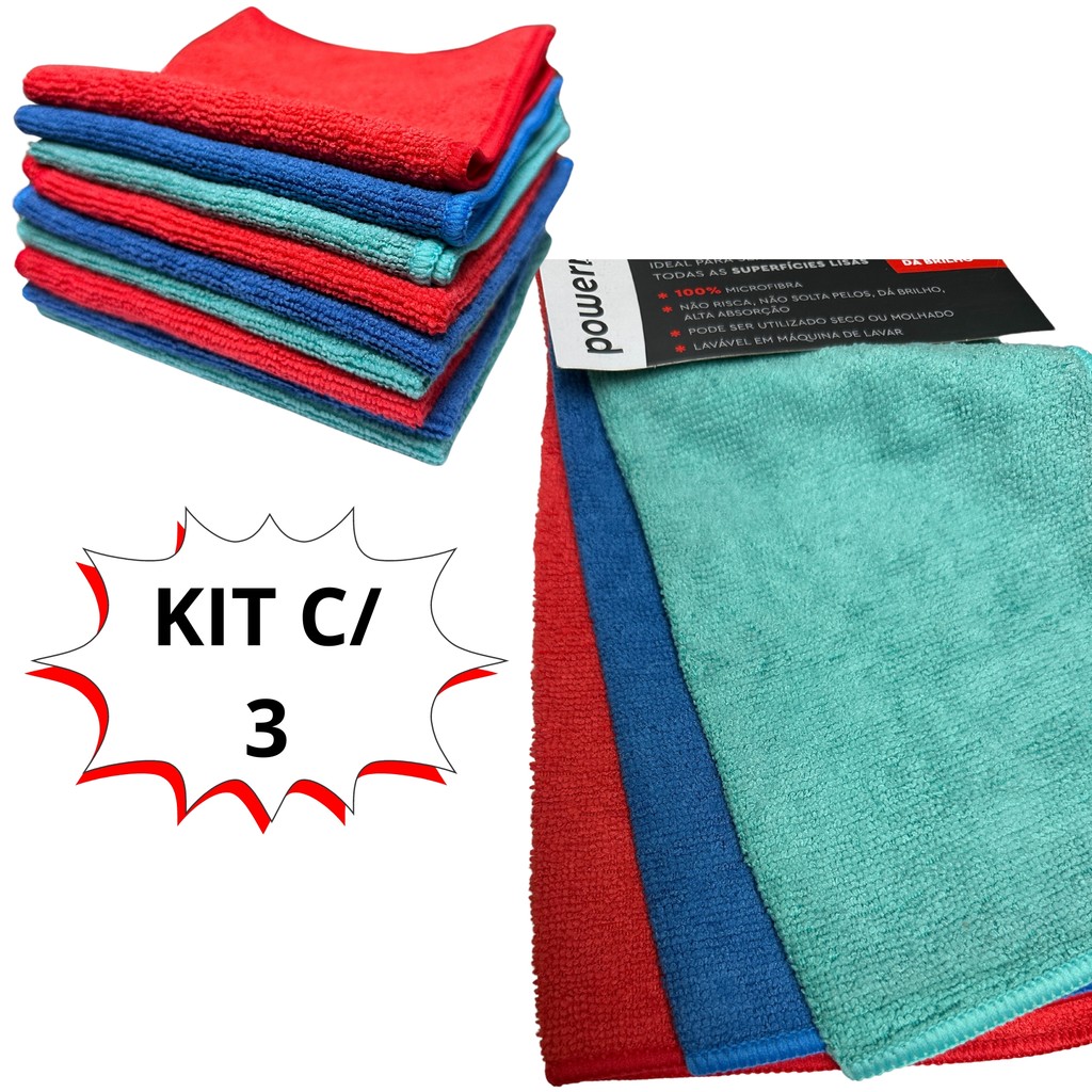 Kit 3 Pano Microfibra Polimento Carro Automotivo Limpar