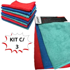 Kit 3 Pano Microfibra Polimento Carro Automotivo Limpar