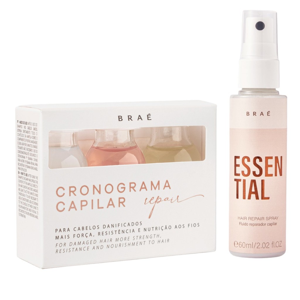 Kit Braé Cronograma Ampolas Repair 3x13ml + Essential 60ml em Oferta na Shopee