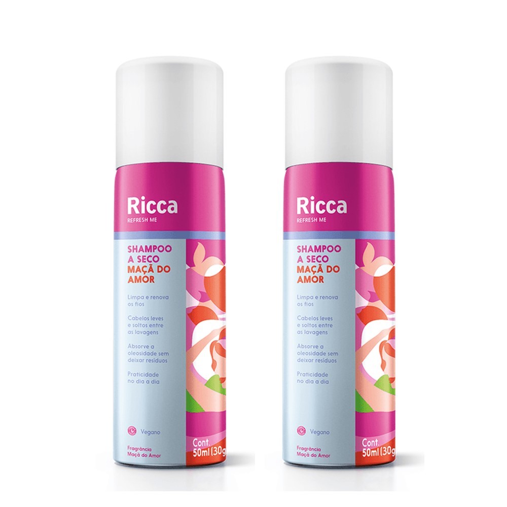 Kit 2 Shampoo a Seco Maçã do Amor 50ml Compacto Antioleosidade Ricca