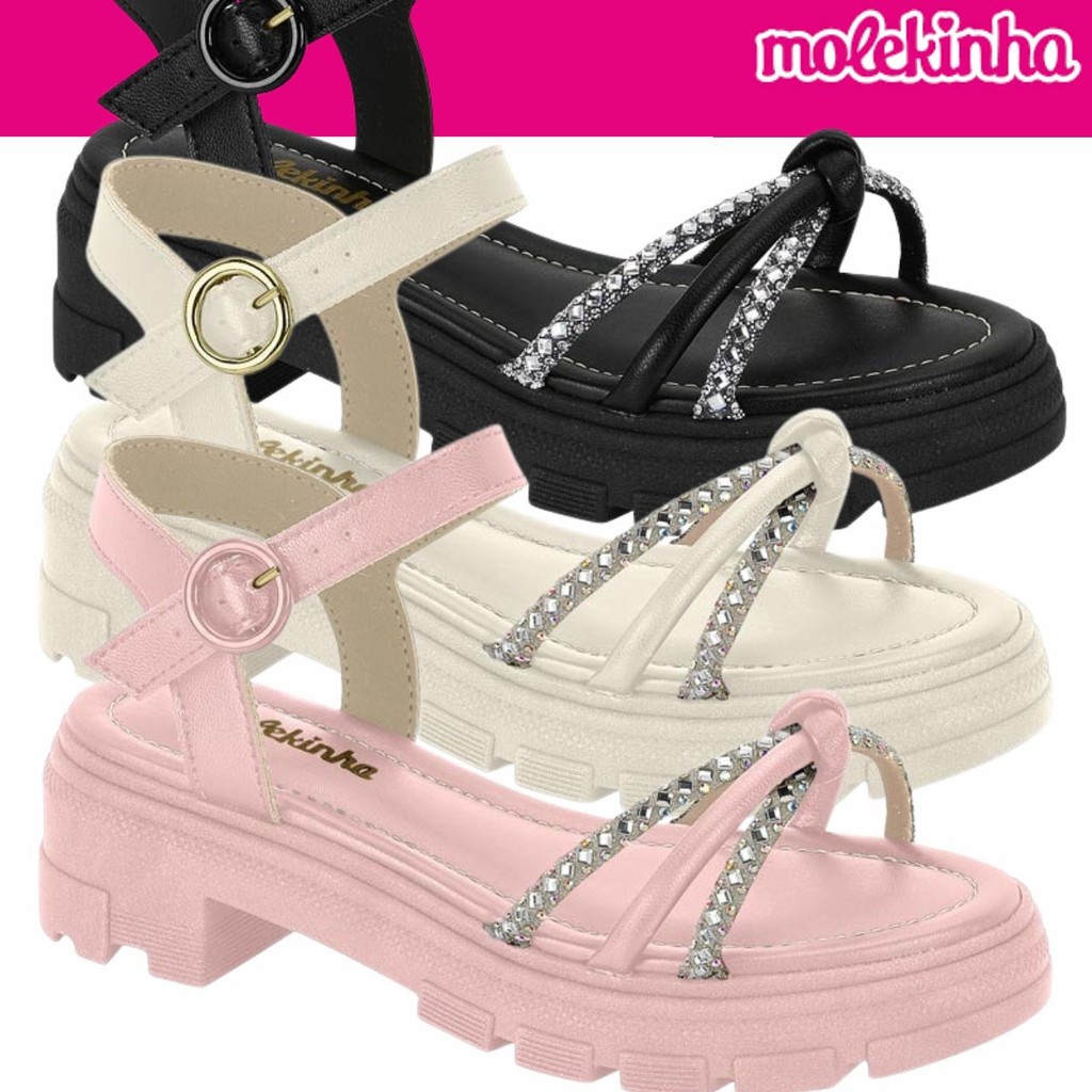 Sandalia Infantil Papete Molekinha Tratorada Menina Brilho Nó Estilosa em Oferta na Shopee