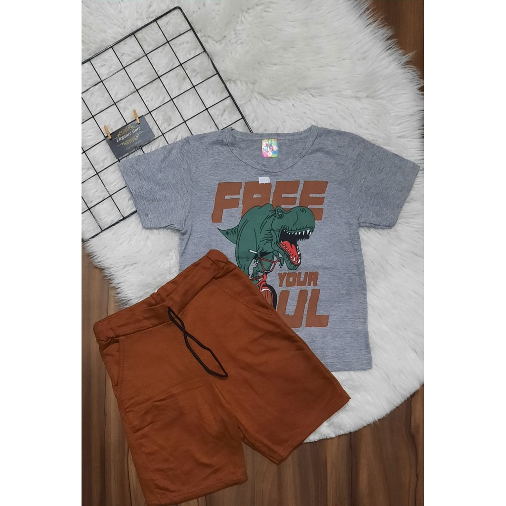 conjunto infantil menino verão dinossauro Calção + camiseta (Forma pequena aconselhamos pegar uma numeração a+)