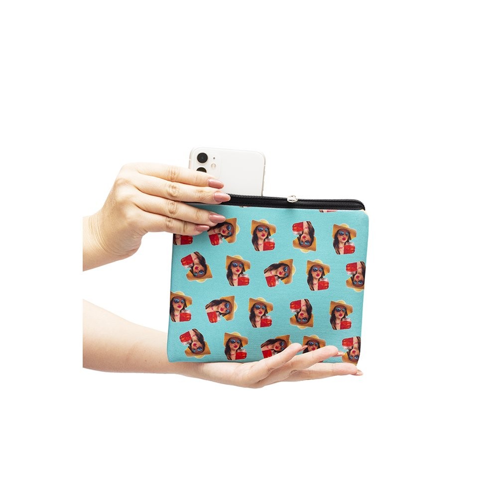 Necessaire Personalizada com Fotos - Customize Pijamas com Suas Fotos - Bolsa Multiuso Customizável - Turquesa