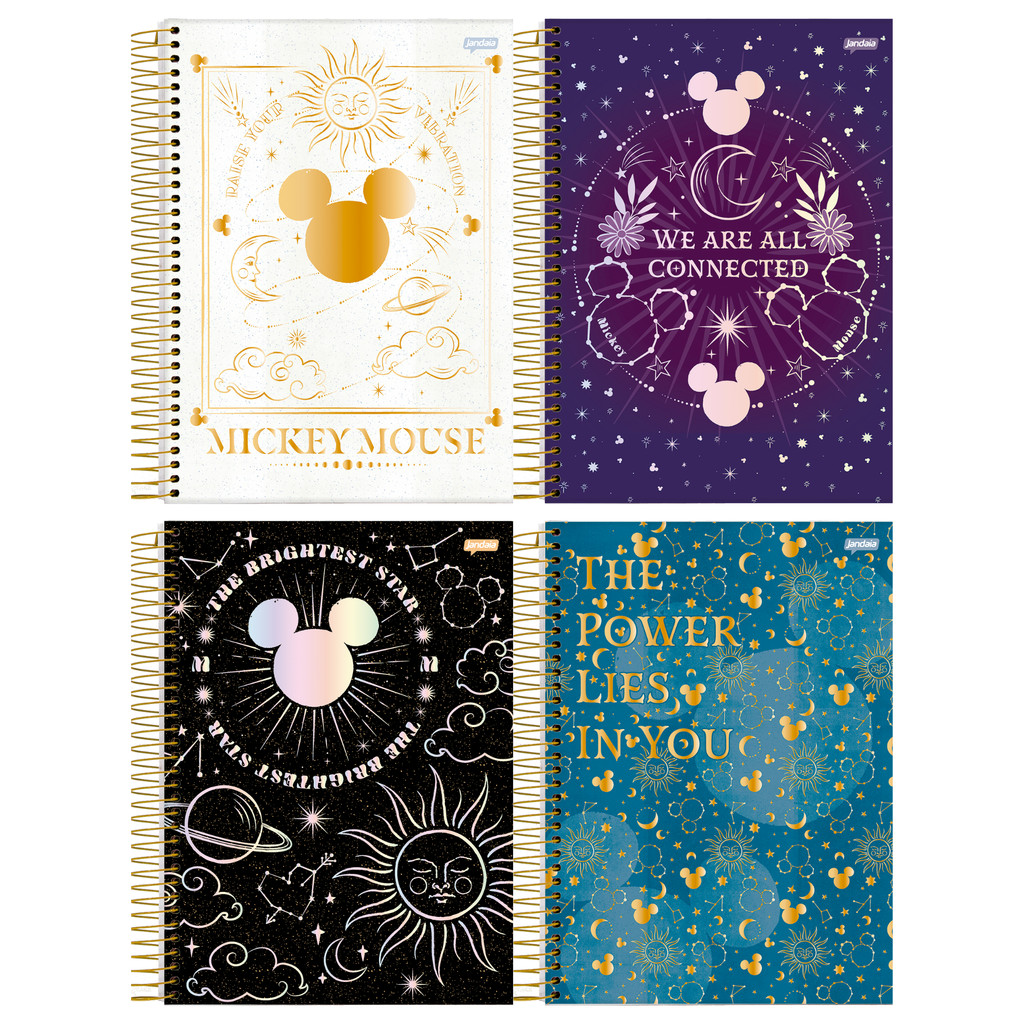 Caderno Universitário Capa Dura 1 Matéria 80 Folhas Mickey Arts Magic - Pacote 4 Unidades Sortidas - Stationery