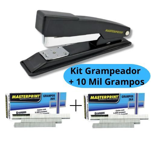 Kit Grampeador Metal + 10.000 Grampos 26/6 Galvanizados MASTERPRINT em Oferta na Shopee