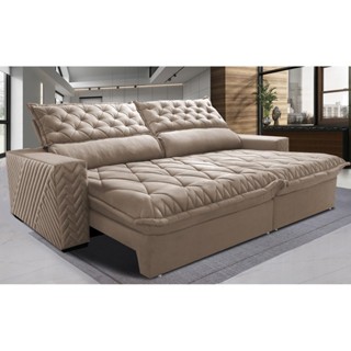 Sofá Retrátil e Reclinável 2,15m Molas Ensacadas Cama inBox Spazus com Bordado 3D Velusoft Bege em Oferta na Shopee