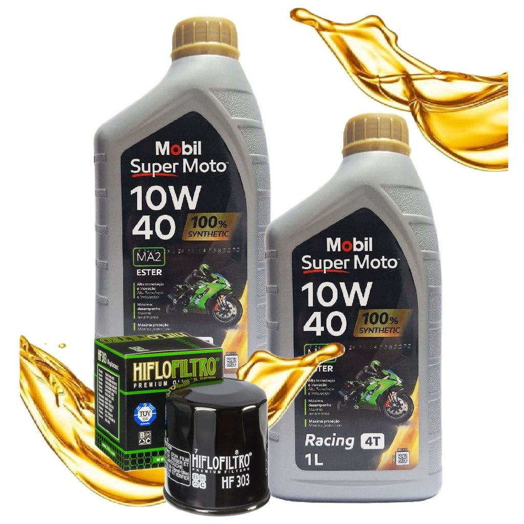 Troca de Óleo P/ Kawasaki Versys 650 / Vulcan 650 / Er6-n Mobil Sintético 10w40 + Filtro Hiflo Hf303 em Oferta na Shopee