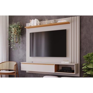 Painel Home p/TV até 60 Polegadas Panama Plus Ripado c/ Prateleira 162x157cm Off White/Nature - Permóbili em Oferta na Shopee
