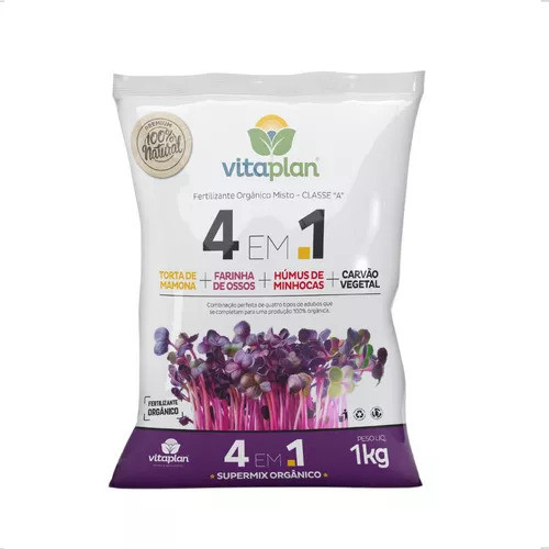 Fertilizante Adubo Organico 4 em 1 Torta de Mamona + Farinha de Osso + Humus + Carvão