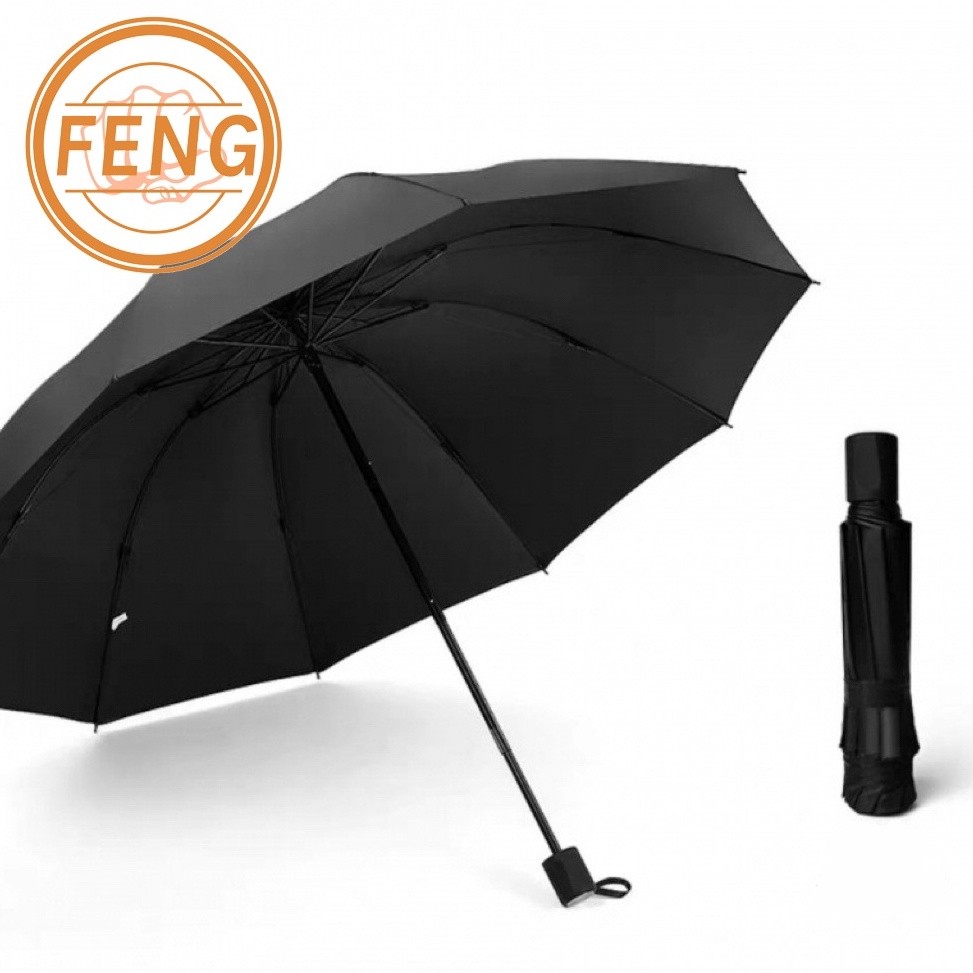 Guarda Chuva Sombrinha Umbrella  10 Varetas Dobrável Masculina Feminina Grande Negócios  à prova de vento Preto