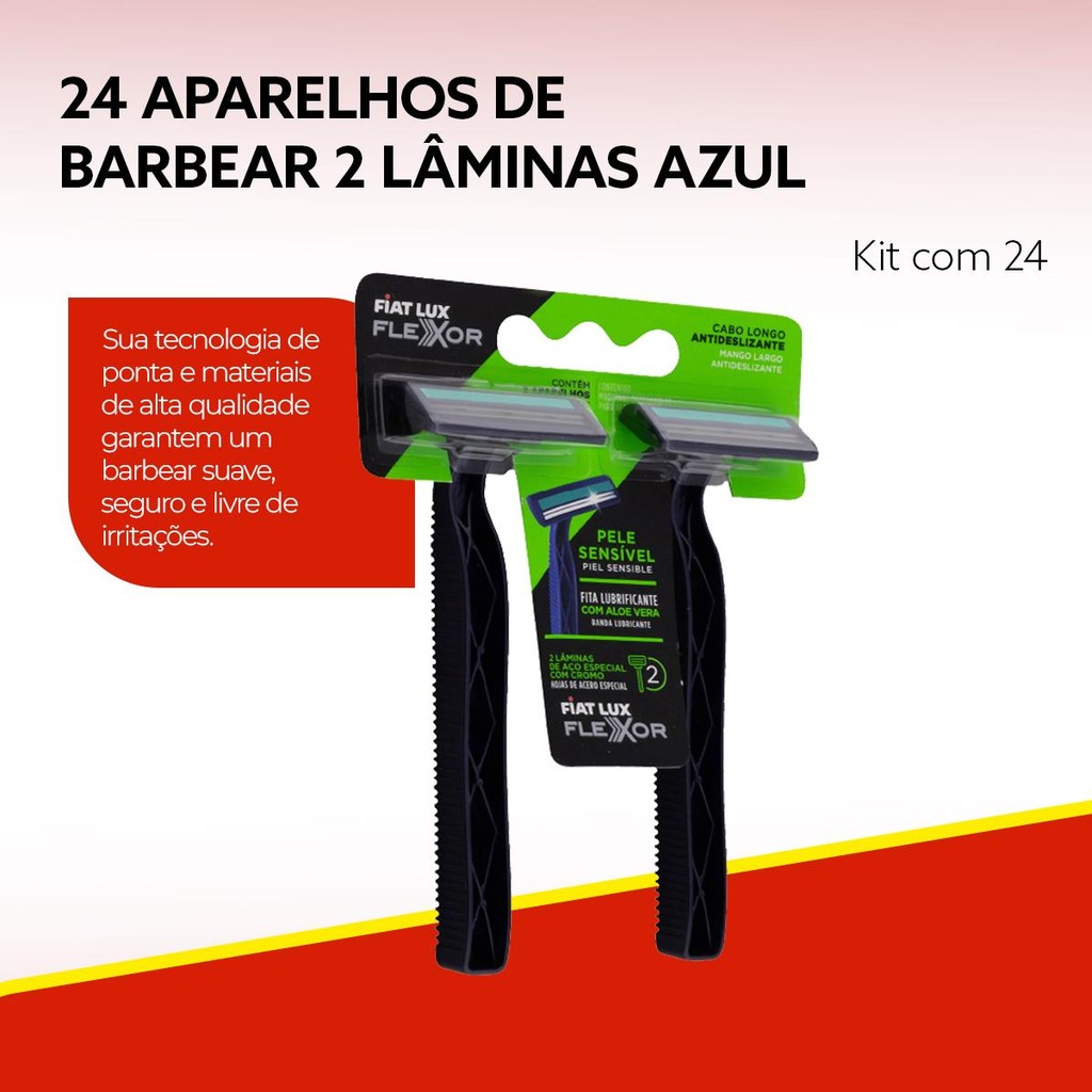 Kit Barbeador Descartável Com 2 Lâminas Com 24 Aparelhos de Barbear Fiat Lux Flexor