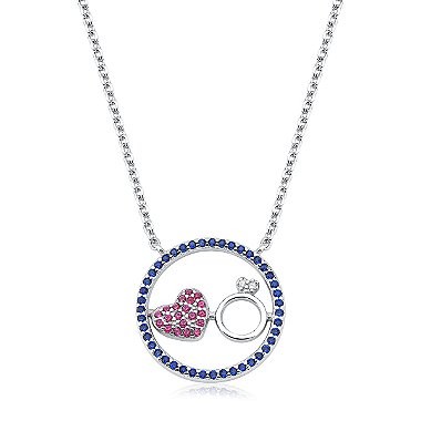 Colar Feminino de Prata 925 Círculo com Coração e Aliança