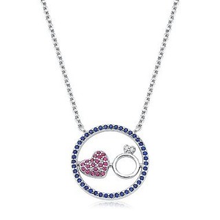 Colar Feminino de Prata 925 Círculo com Coração e Aliança