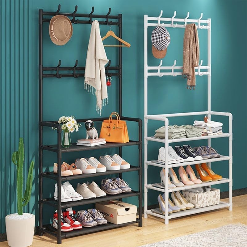 Rack Sapateira Multifuncional: Organizador com 12 Pares de Sapatos, 8 Ganchos e 4 Prateleiras Casa Organização Utilidade