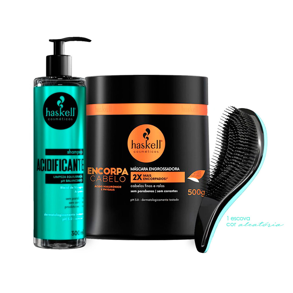 Shampoo Acidificante Haskell + Máscara Encorpa Cabelo 500g +Escova