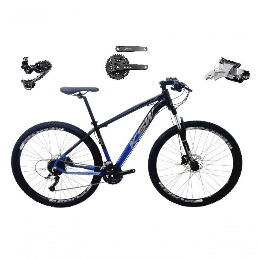 Bicicleta Aro 29 Ksw Xlt Câmbio Traseiro Shimano Deore E Altus 27v Freio Hidráulico Garfo Trava - Preto/azul Tam..17