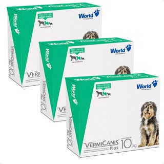 Kit 3 Vermicanis Plus Vermífugo World para Cães de 10Kg - 4 Comprimidos em Oferta na Shopee