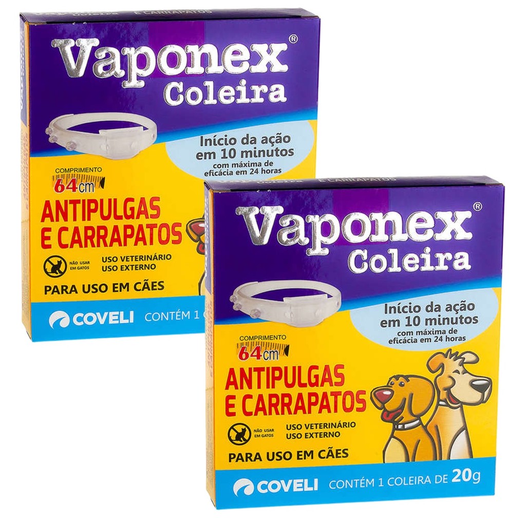 Kit 2 Vaponex Tam. 65 cm Coleira Anti Pulgas Coveli para Cães - 20 g