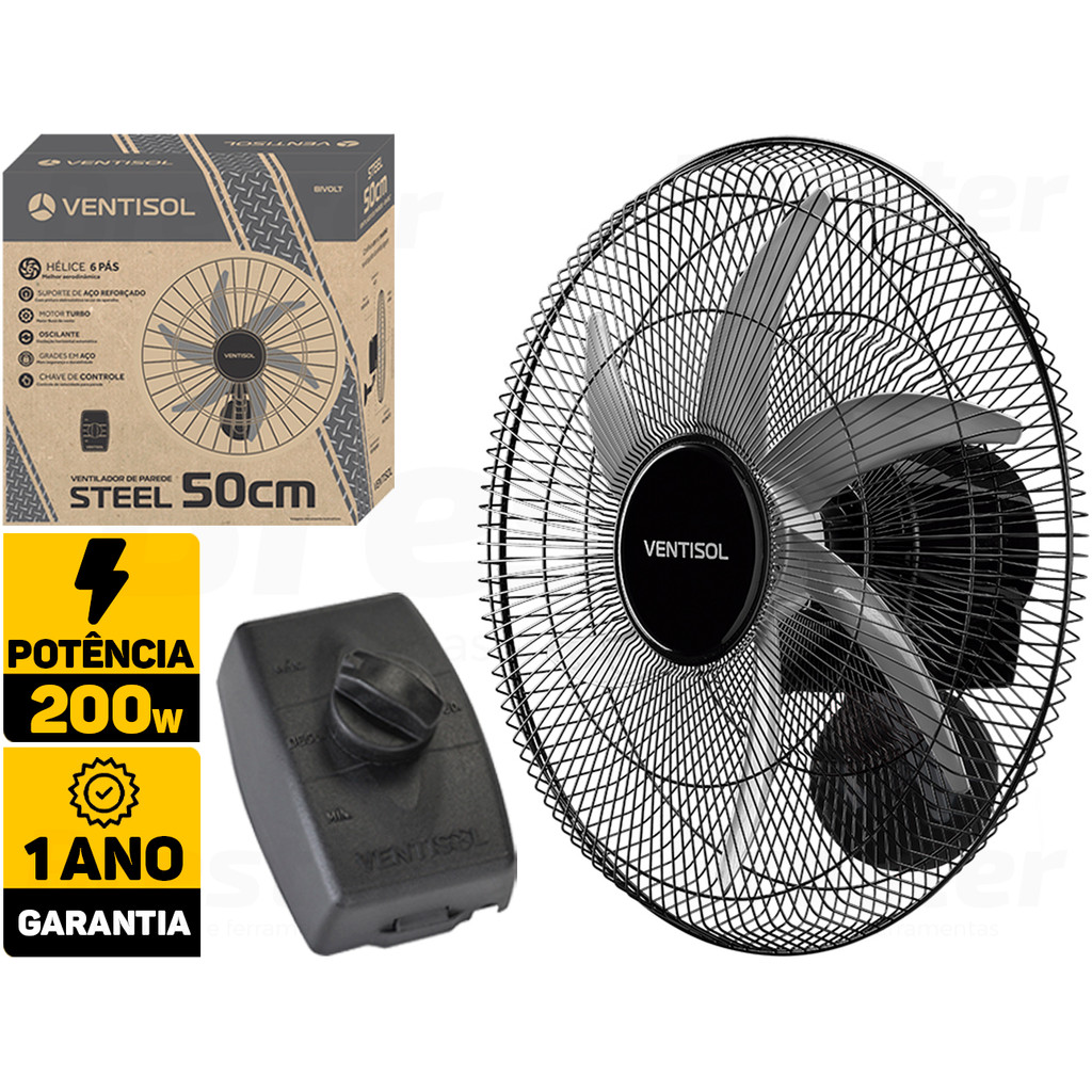Ventilador De Parede Steel 50cm Para Lojas Indústria Escritório Academia Igreja 200w Ventisol Bivolt em Oferta na Shopee
