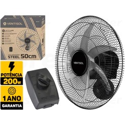 Ventilador De Parede Steel 50cm Para Lojas Indústria Escritório Academia Igreja 200w Ventisol Bivolt